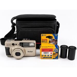 Vivitar 357PZ Quartz Date 35mm Film Camera w Case Kodak Max 400 Film Bundle